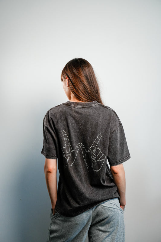 Wax Washed W Hand Tee - Dark Grey