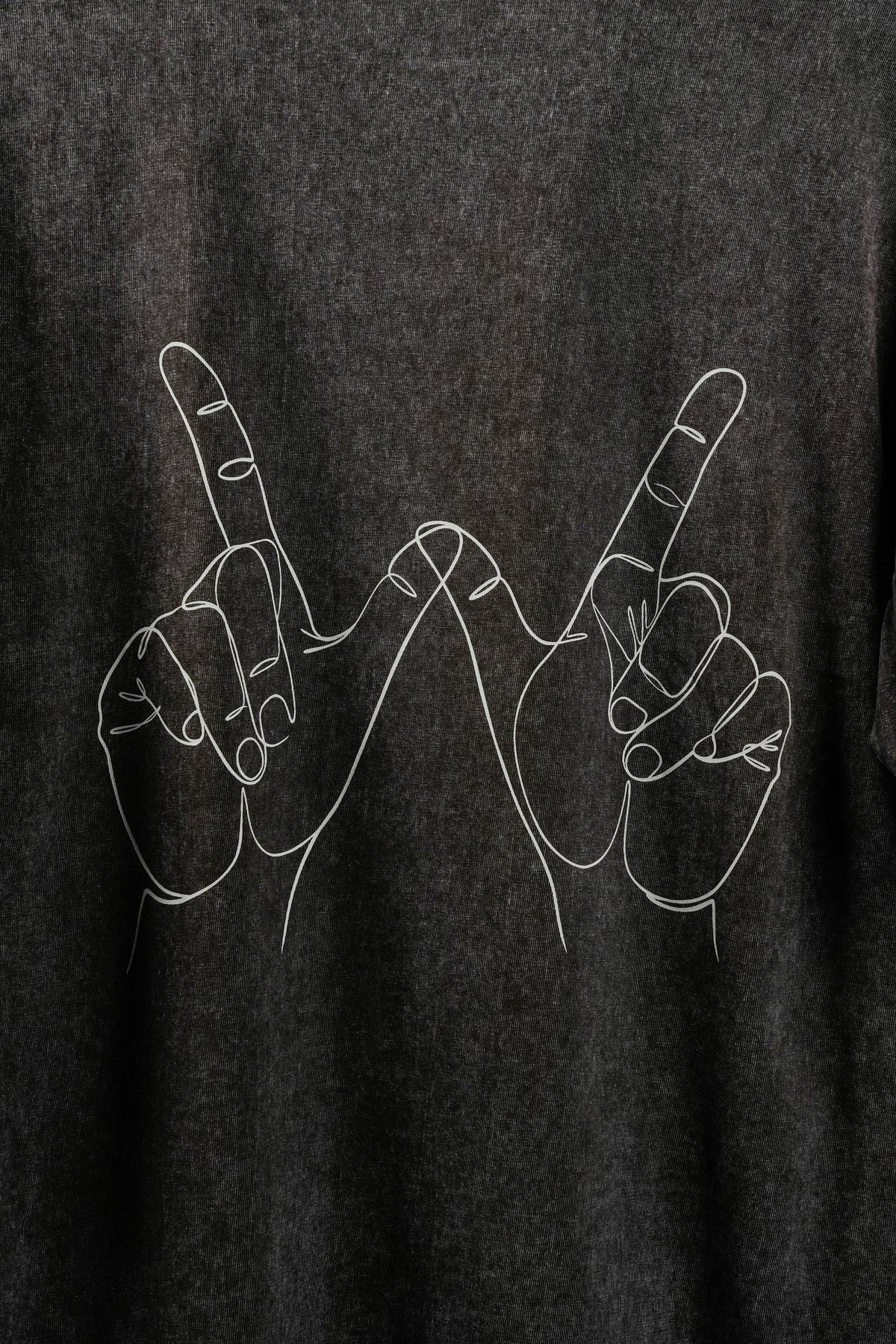 Wax Washed W Hand Tee - Dark Grey